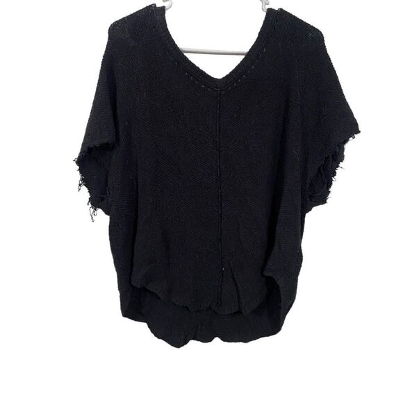 Free People Black Distressed Knit Short Sleeve Crewneck Sweater - Picture 2 of 3